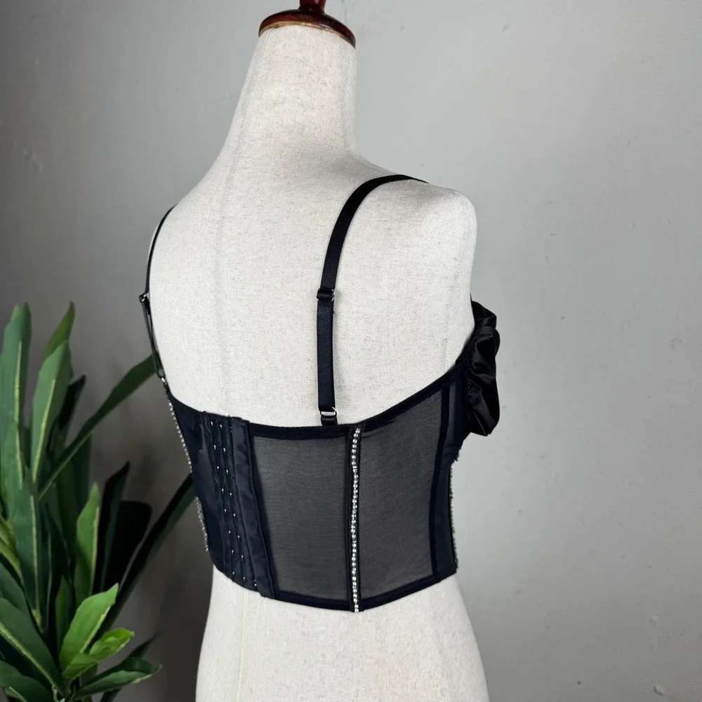 Girly Grunge Festival Black Cropped Rhinestone Windsor Corset Top Women S NWT